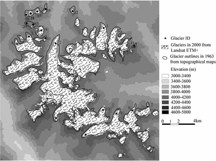 430 Li and others: Glacier change in the middle Chinese Tien Shan Fig. 6. Glacier area change and severely retreated glaciers between 1963 and 2000.