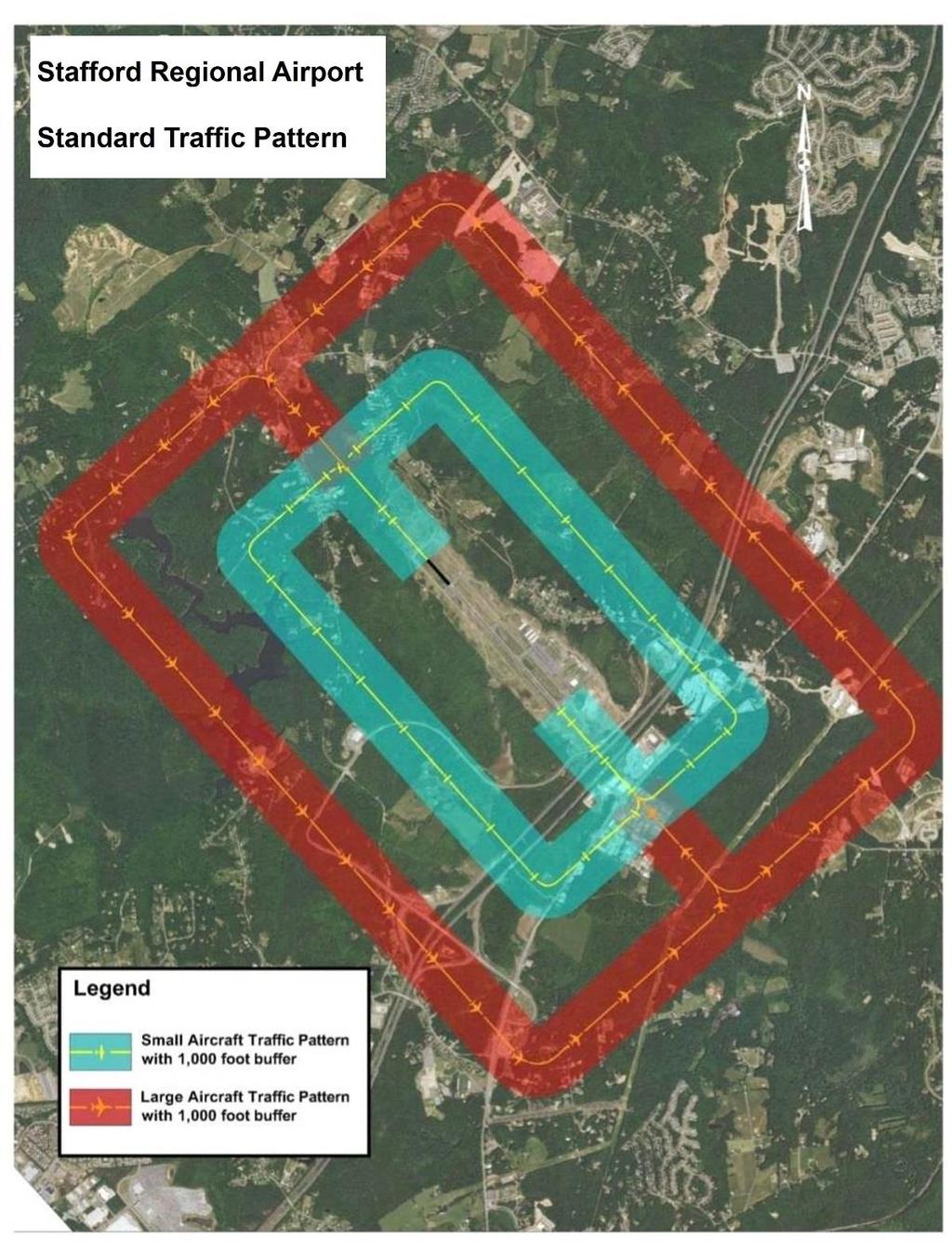 Stafford Regional Airport Traffic Pattern Attachment A The Stafford Regional Airport Traffic pattern is flown at an altitude of 1,200 MSL (1,000 AGL) to the south