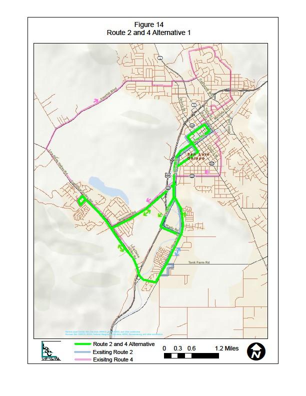 Rt 2/4: Large 1-Way Loop (Higuera St, Los Osos Valley Rd, Madonna Rd) Rt 2/4: 60 min Annual Ridership: - 16,800 Annual Subsidy: - $228,200 Reduces # buses in operation and required operating subsidy