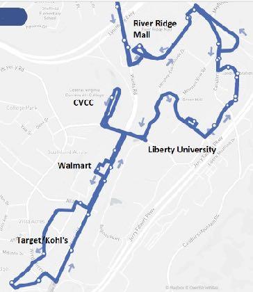 route (Airport would only be serviced on a limited schedule) Increased frequency to Liberty University and Wards Road