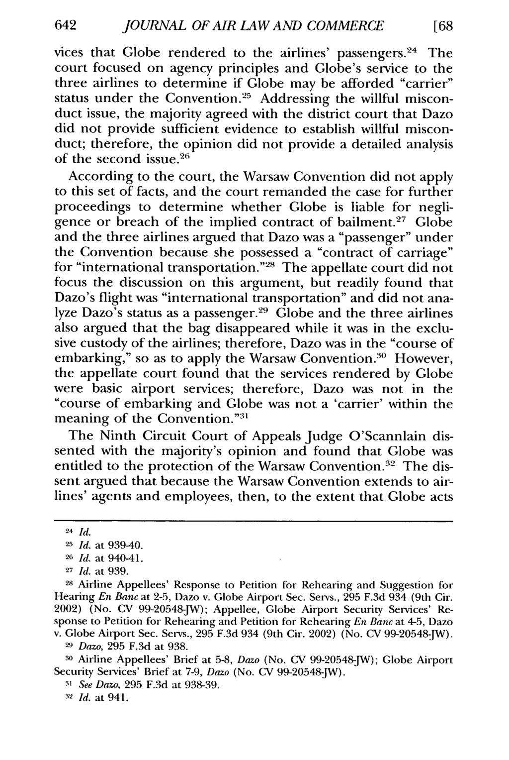 642 JOURNAL OF AIR LAW AND COMMERCE vices that Globe rendered to the airlines' passengers.