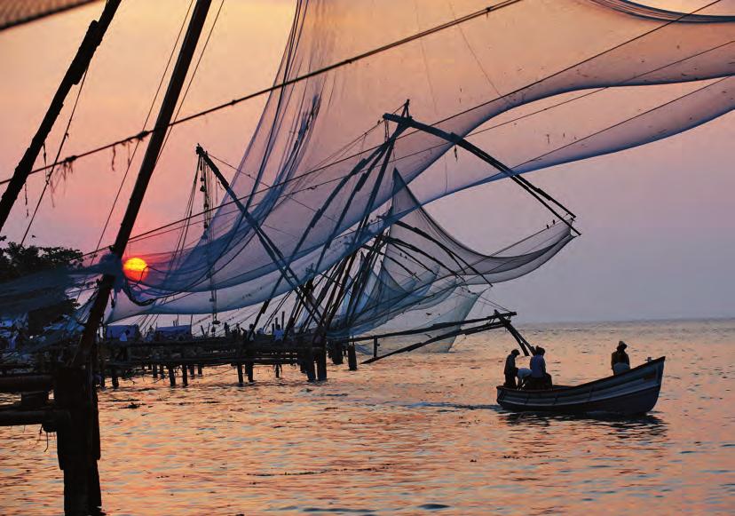 A common sight in Kochi: fixed Chinese nets operated by as many as six fishermen. accommodations at the Evolve Back Estate, set on a 300-acre working coffee and spice plantation.