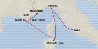 - 4 Shore Excursios FREE - $400 Shipboard Credit Ameities are per stateroom Day 1 Rome (Civitavecchia), Italy Embark 1 pm 6 pm Day 2 Portofio, Italy 8 am 6 pm Day 3 Olbia/Porto Cervo (Sardiia), Italy