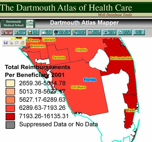 Hospital Referral Region Map Total Medicare Reimbursements per Beneficiary 2001 There are two HRRs defined by Dartmouth for Southeastern Florida: Fort Lauderdale and Miami.