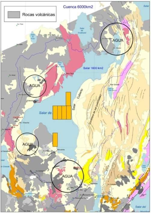 Salar de Arizaro Geological Setting Surrounded by volcanoes believed to be source of Lithium in the basin Historical pit sampling reported sub-surface brines with up to 160 mg/l Lithium 1 Evaporites