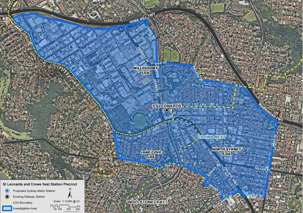 St Leonards and Crows Nest Station Precinct Investigation Area As stated above it is acknowledged that the Department of Planning and Environment is collaborating with Lane Cove, North Sydney and