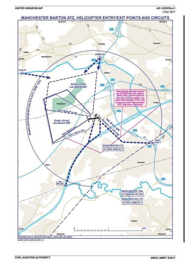 PILOT HANDBOOK October 2016 PART 4 - HELICOPTER SPECIFIC RULES AND PROCEDURES 4.1 Helicopter Arrival Procedures 4.1.1 Details of Arrival Routes are Published within the UK AIP Entry for Manchester / Barton (EGCB).