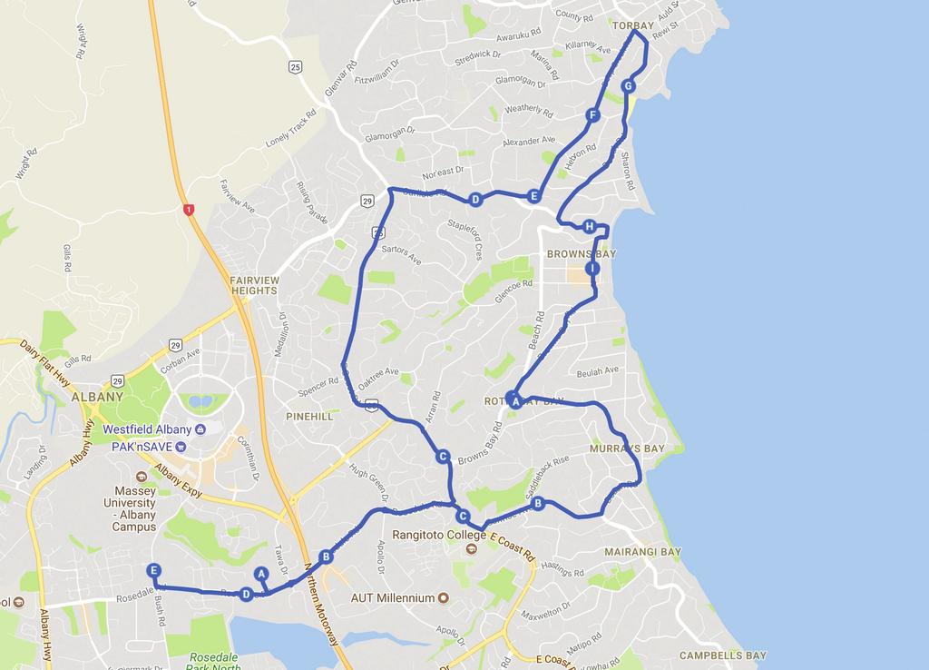 ROUTE 4 East oast Bays Pinehill, Browns Bay, Torbay, Murray s Bay G F D E H J K M L O B N M 7.