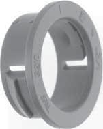 Knockout Bushings 3210 Series Application To bush knockout openings in metal boxes or enclosures. Features One piece construction designed to snap in place.