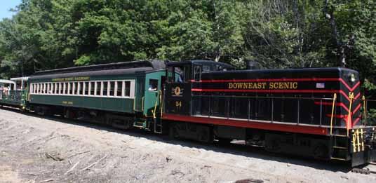 Downeast Scenic Railroad Ellsworth, Maine Of note 1948 and 1950 diesel-electric locomotives, 1917 Delaware Lackawanna & Western and 1910 Maine Central coaches, and an open-air car converted from a
