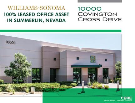 10000 COVINGTON CROSS DRIVE // LAS VEGAS, NV 89144 SINGLE TENANT, 100% LEASED OFFICE IN SUMMERLIN CBRE is pleased to present an exceptional opportunity for an investor to acquire 10000 Covington