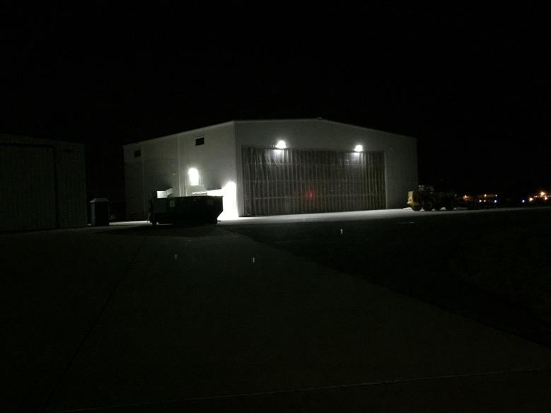 The lights on the new hangar have been connected. The hangar door is presently being assembled inside the hangar.