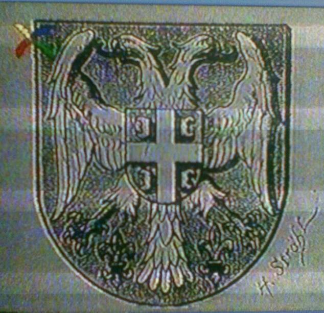 То је најчешће приказиван грб Србије у свим могућим Немачким историјама, лексиконима и тако даље. Ту је наш пријатељ Штрел, наравно не..., ја никоме не желим да приписујем злобу..., В:.