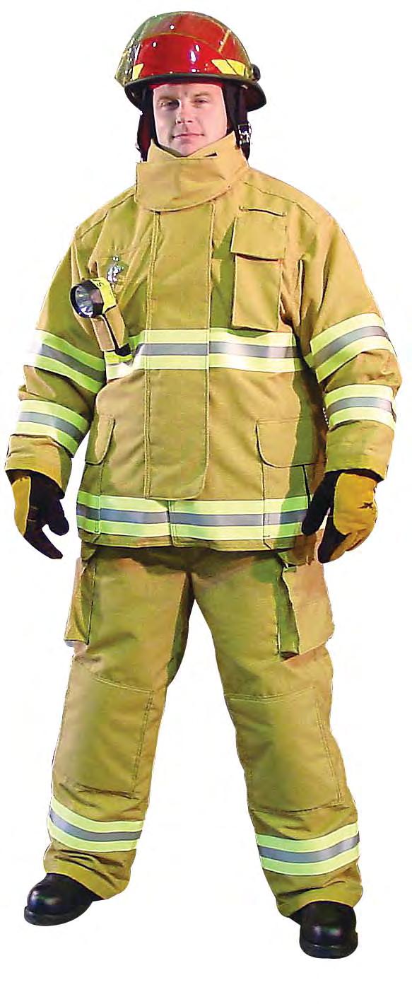 A shorter coat length reduces weight and bulk, enabling fire fighters to move freely, and fast. To compensate for the shorter jacket, the pant features a high-back pant.