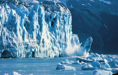 B A Glaciers also lose ice when large pieces break off their fronts in a process called calving. Calving creates icebergs where glaciers meet the ocean.