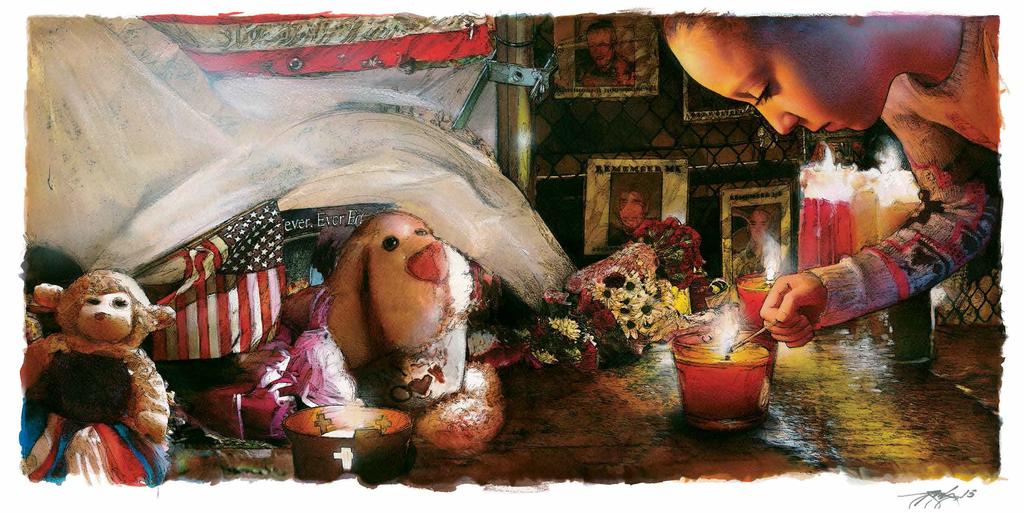 In the days after the towers collapsed, people brought flowers and photographs, stuffed animals and pictures drawn with crayon.