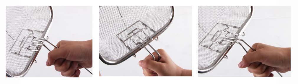 - When done, carefully remove food with tongs or slotted spoon - Allow oil to cool before disposing Frying with Fry Basket: - Assemble fry basket by squeezing handle