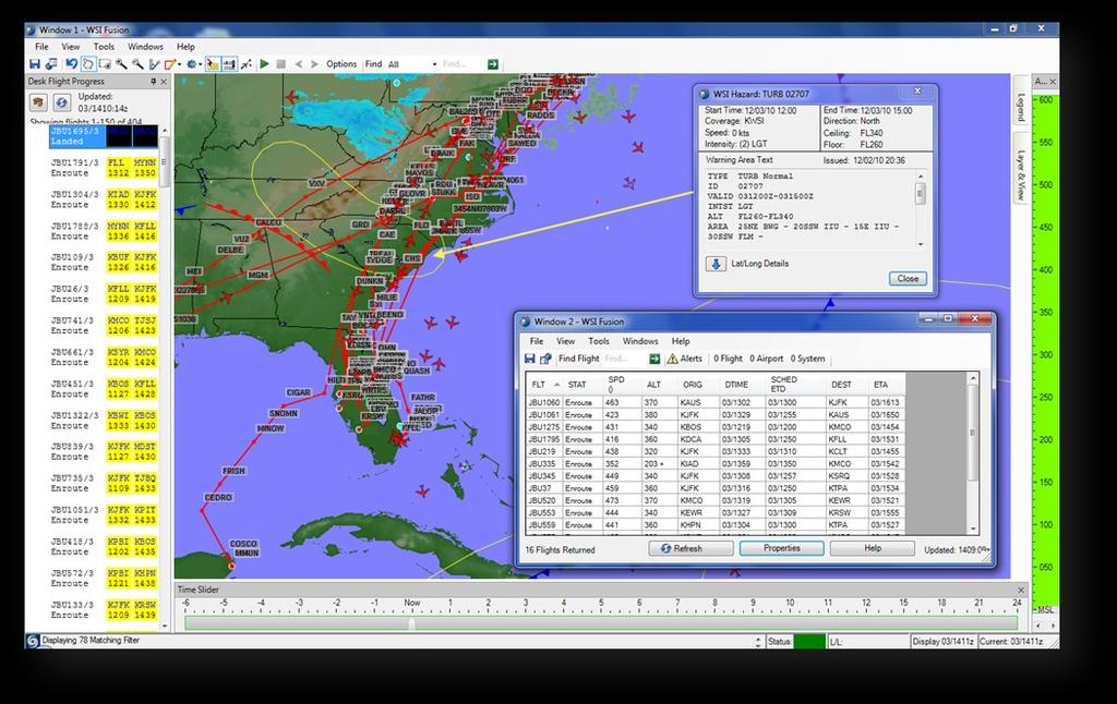 WSI En Route Hazards and Turbulence Avoidance (Continued from previous page) Using WSI Fusion s powerful Alert Center, dispatchers can be proactively alerted anytime one of their flights is projected