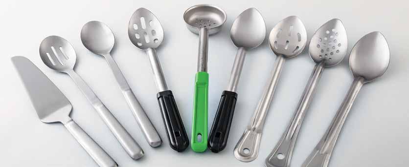 Buffet Service Portion Servers Easy-to-serve, spoon-shaped server Color-coded, plastic contoured 0 2" handles Stainless