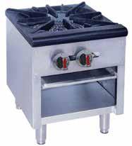for each oven Natural gas Stainless steel exterior 30,000 BTU cast iron burners w/individual pilot lights 24" griddle, 3 4" thick plate, stainless steel "U" burner at 20,000 BTU/hr Removable cast