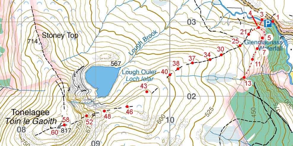Wicklow Mountains Path Survey Glenmacnass Tonelagee Start to Finish: O 114 030 to O 085 016 Altitude (lowest highest): 370m 817m Weather: Sunny day, hot Access: Military Road, Glenmacnass Surveyed