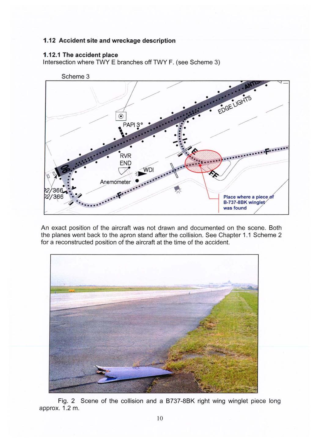 1.12 Accident site and wreckage description 1.12.1 The accident place Intersection where TWY E branches offtwy F. (see Scheme 3) Scheme 3 Anemometer /~... END..-/' ;?-,~DI ~ ", \\ Place where.