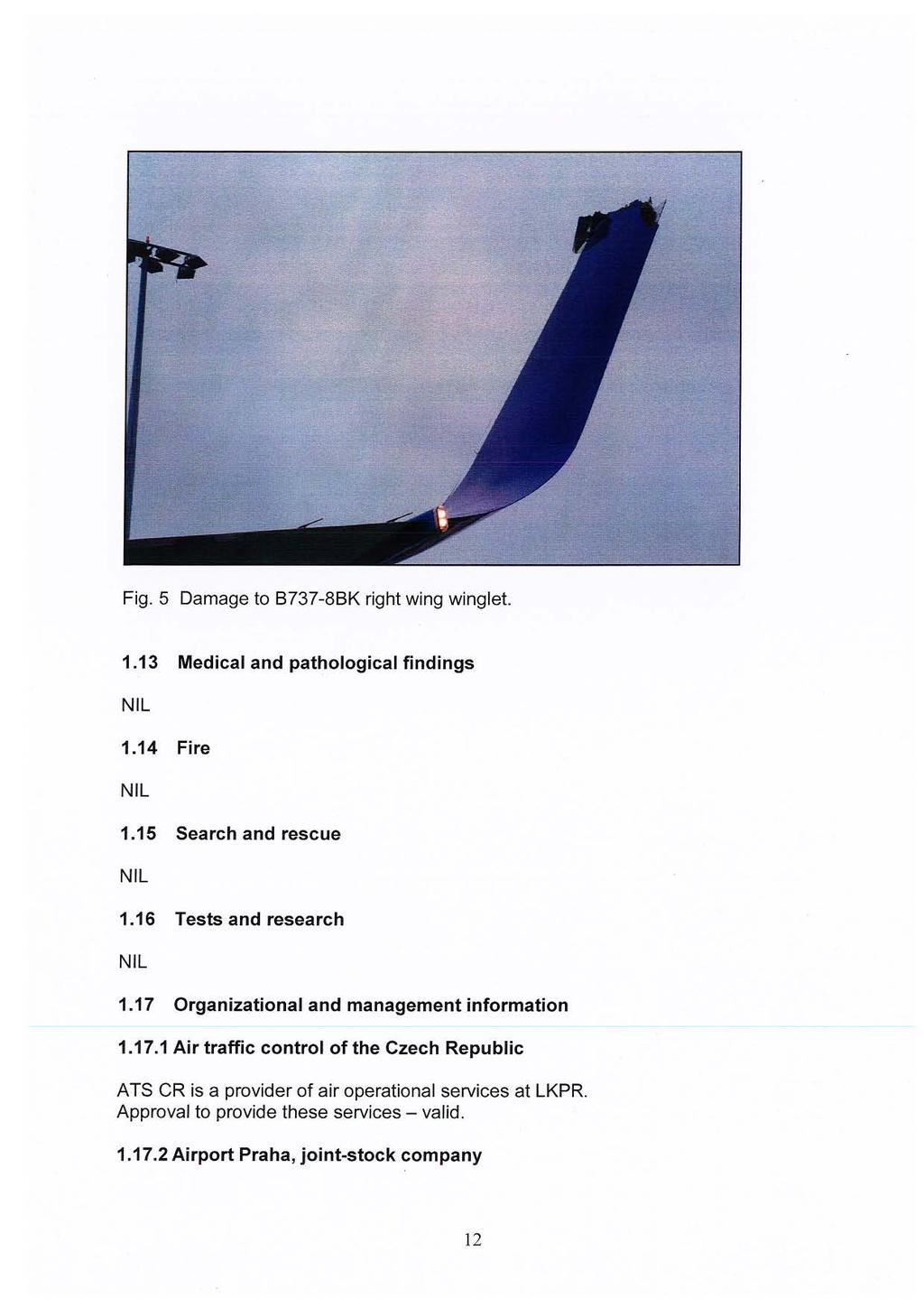 Fig. 5 Damage to B737-8BK right wing winglet. 1.13 Medical and pathological findings NIL 1.14 Fire NIL 1.15 Search and rescue NIL 1.16 Tests and research NIL 1.