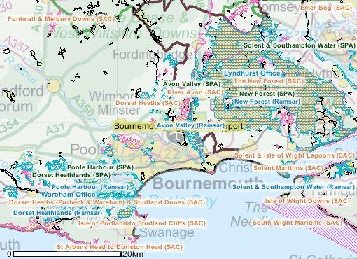 Bournemouth SACs/SPAS/Ramsar sites within 15km radius Avon Valley (Ramsar) Dorset Heaths (SAC) River Avon (SAC) Avon