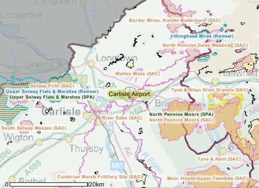 Carlisle Walton Moss (SAC) River Eden (SAC) North Pennine Moors (SAC) North Pennine Moors (SPA) Upper Solway Flats and