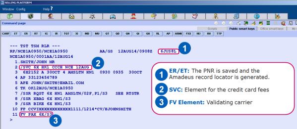 END OF TRANSACTION (OPTIONAL) >ER is the standard entry to end the transaction, save the PNR and create Amadeus record locator.