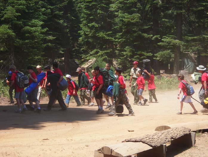 After arriving at Camp Chawanakee, boys must haul their gear about 0.25 miles to their camp site.