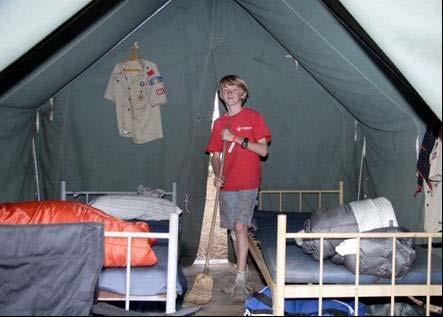Boys sleep two to a tent, and tent assignments are organized by patrol.