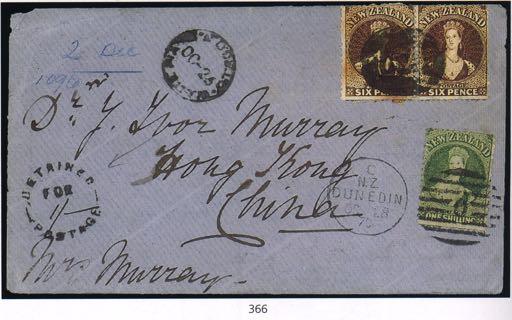 Lot 366 addressed to China, and Detained for additional postage.