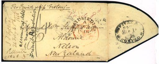 Lot 114 OTAKOU (Otago) Crown within oval 1 March 1848 - Edinburgh to New Zealand, per Private ship Victory, to