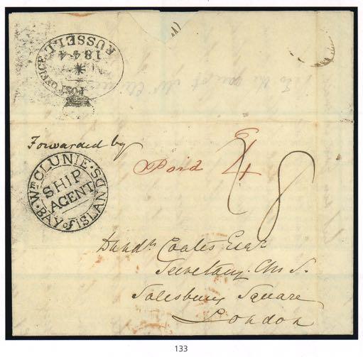 Lot 133 - Forwarding Agent William Clunie (only recorded example} 9 November 1844 - entire Letter from Russell,