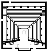 Bouleuterion në Prienë 150 p.e.s. ka një planimetri drejtkëndore 20 x 21m me shkallë të vendosura në kënd të drejtë në disa radhë përgjatë tre anëve të sallës.