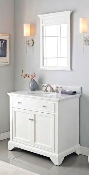 Cabinet: 24 Linen Tower: 21 (modular units) Finish: Polar White 36 Vanity 37 White Carrera Marble Top Oval