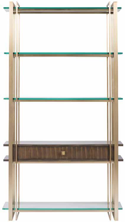 wallace Accents p220eg wallace Etagere Overall Size W 46 D 14 H 84 Stocked Finish Amarone (P220EG-AA), Langdon with Brushed Linen on Drawer Front (P220EG-LG) Standard Features Four Fixed Glass