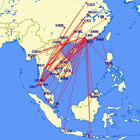 7) opened routes from several cities in China, to practically all countries in ASEAN, even if the effort was emphasized in Guangzhou