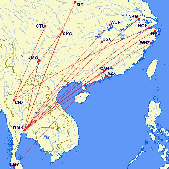 Krabi) (Fig.8 and Fig. 8). Fig. 6: China Southern Airlines route network in 2010 (data source from OAG database, map with http://www.