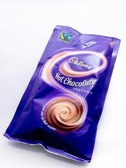 Get the single serving hot chocolate sachets. (Make sure it s NOT Cadbury's Options or Highlights as these are low-fat and low calorie versions.
