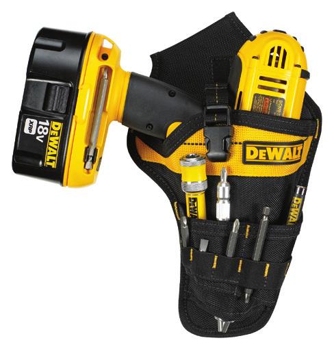75/ea DG5120 Heavy-Duty Drill Holster DeWalt Adjustable strap and quick-release buckle holds drill securely in place Ballistic poly material provides strength and durability Hook & loop
