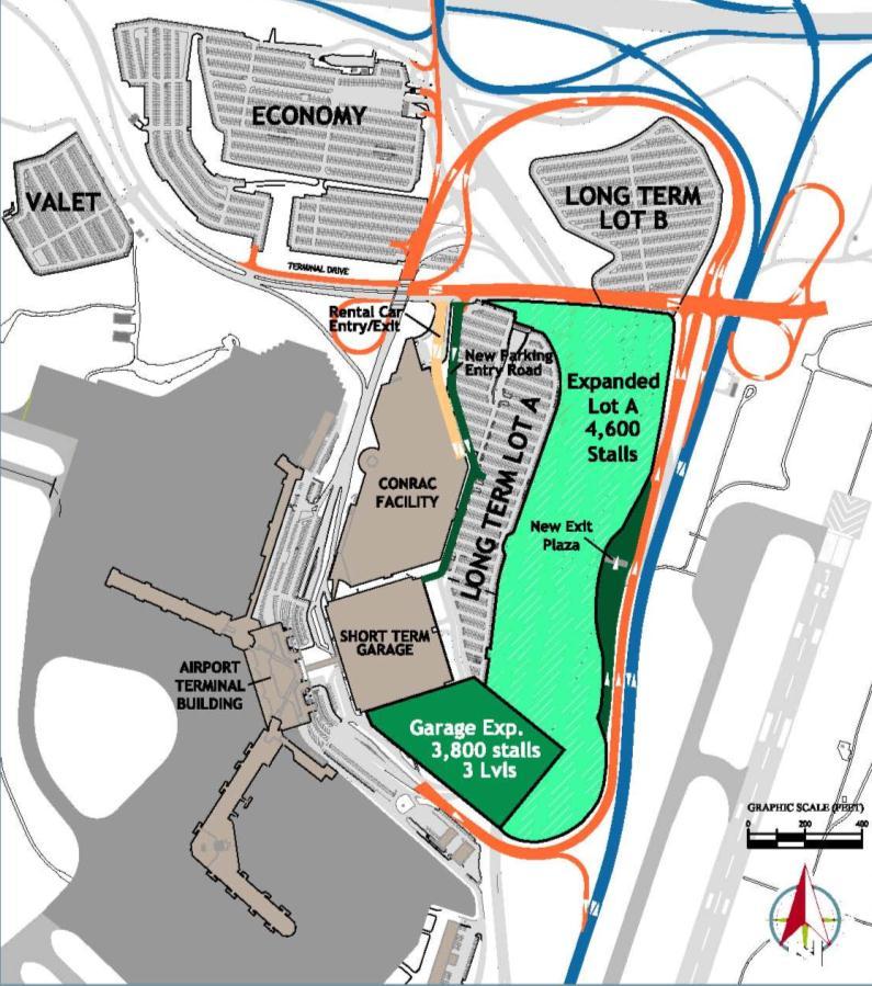Airport Development Concepts Overview cont Alternative 1 Parking Expansion Potential Total Net Gain = 8,000 Stalls Assumptions Donelson Pike will be realigned All new parking will be constructed in