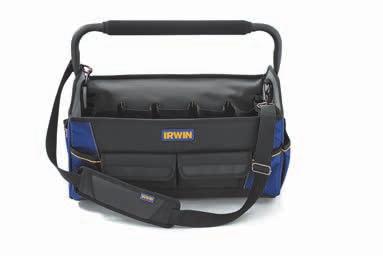 IRWIN PRO TOOL TOTE DEFENDER SERIES 34 PREMIUM-GRADE 1680 DENIER MATERIAL in a heavy-duty construction resists wear and tear and INTEGRATED