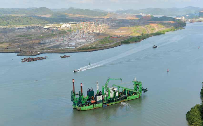 Dredging work in the Pacific entrance. DREDGING Dredging activities to enable safe navigation by Post-Panamax vessels upon completion of the Panama Canal expansion are vital to the Program.
