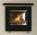 against the wall. This fireplace is made of MDF and steel.