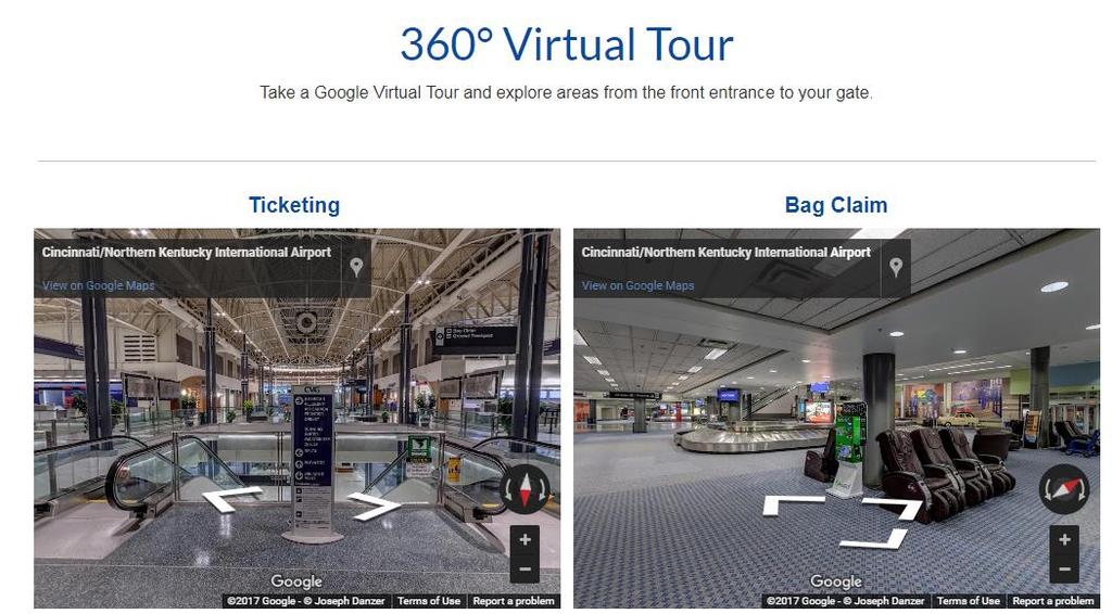 Wayfinding tour One of the first airports to create Google Street View Virtual Tour 360 tour offers travelers the
