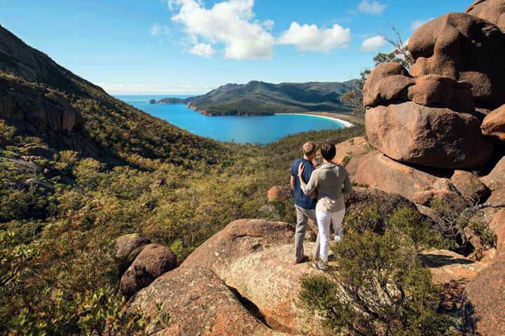 attraction Eclectic Salamanca Saturday markets Photogenic Battery Point Wineglass Bay, the Freycinet Peninsula s most photographed attraction Stupendous sunsets over the Hazards Mountains Plentiful