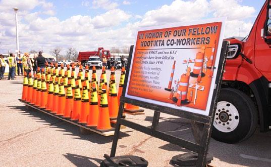 Above, left: A cone display honors KDOT and KTA employees killed in