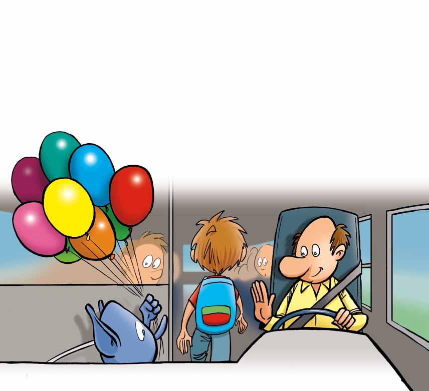At the bus stop, Sam can only think about a single thing: his huge present! He is so distracted that he doesn t even notice that Bloop is still holding a bunch of balloons. The bus arrives.